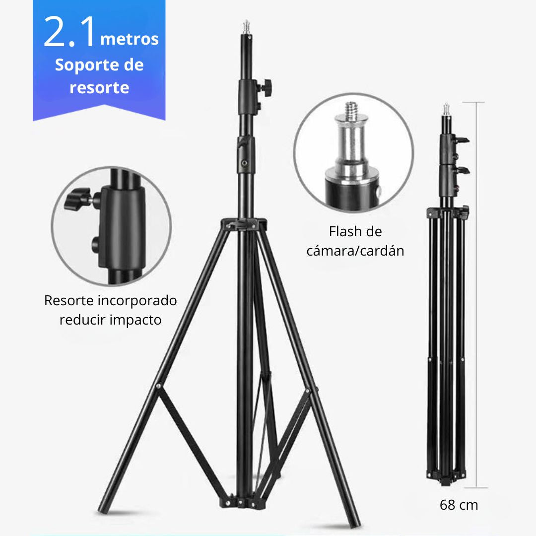Trípode para Cámara y Celular 2.1 Metros de Aluminio Ajustable con Tornillo 1/4 para Iluminación, Fotografía y Video