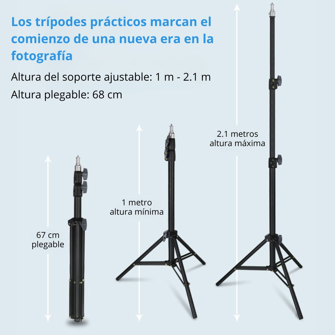 Trípode para Cámara y Celular 2.1 Metros de Aluminio Ajustable con Tornillo 1/4 para Iluminación, Fotografía y Video