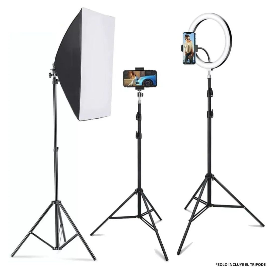 Trípode para Cámara y Celular 2.1 Metros de Aluminio Ajustable con Tornillo 1/4 para Iluminación, Fotografía y Video