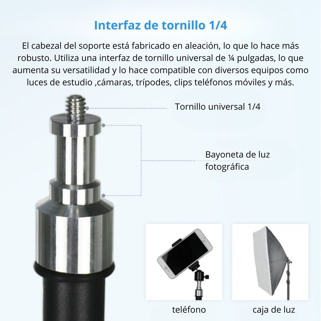 Trípode para Cámara y Celular 2.1 Metros de Aluminio Ajustable con Tornillo 1/4 para Iluminación, Fotografía y Video