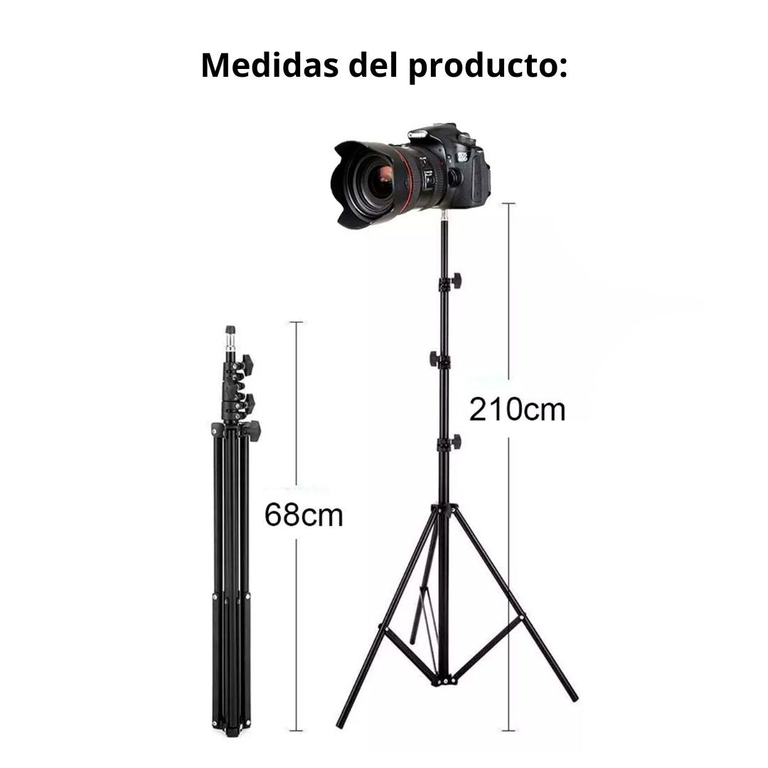 Trípode para Cámara y Celular 2.1 Metros de Aluminio Ajustable con Tornillo 1/4 para Iluminación, Fotografía y Video