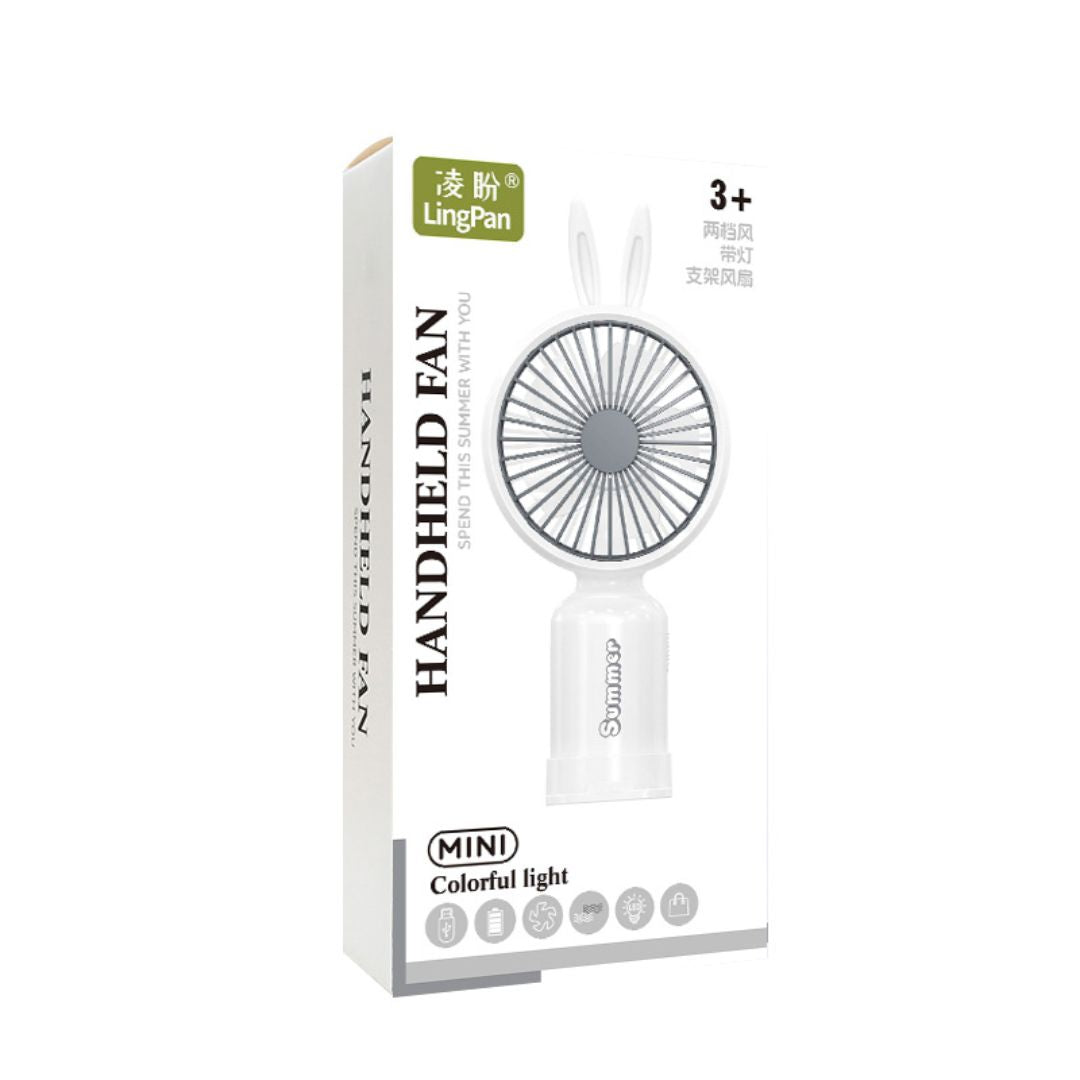 Ventilador de Mano Portátil USB Recargable con Luz LED y 2 Velocidades