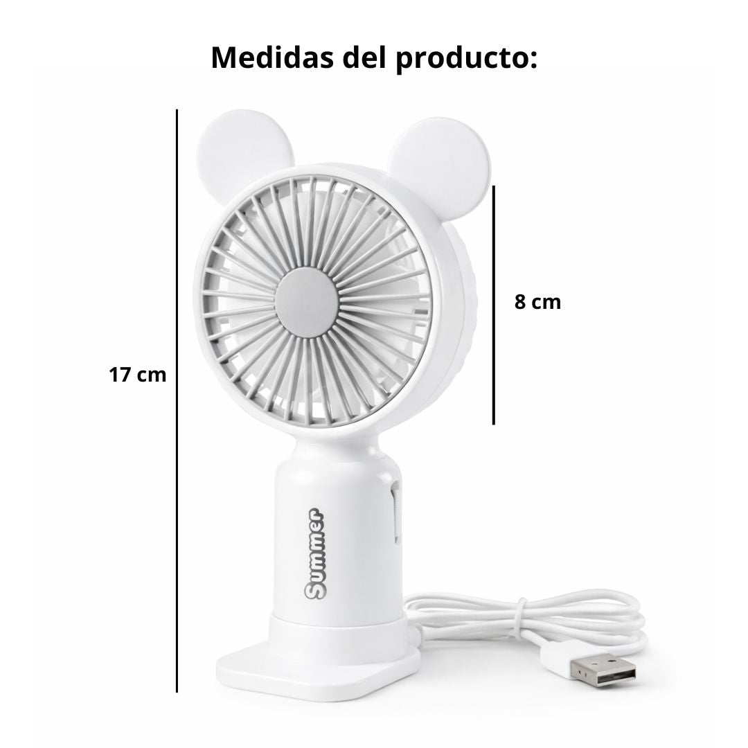 Ventilador de Mano Portátil USB Recargable con Luz LED y 2 Velocidades