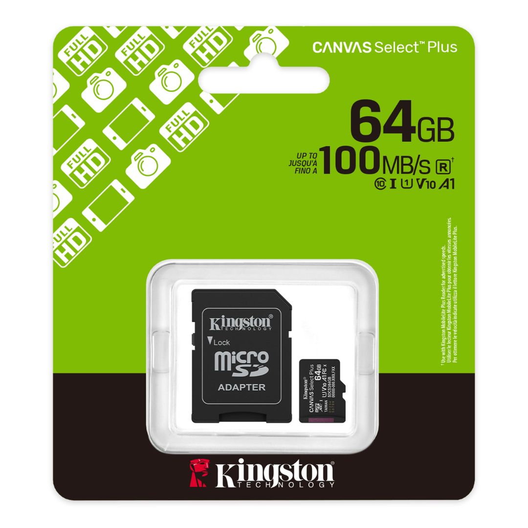 Tarjeta MicroSD 64GB Kingston Clase 10 UHS-I A1 para Celular Android y Cámaras