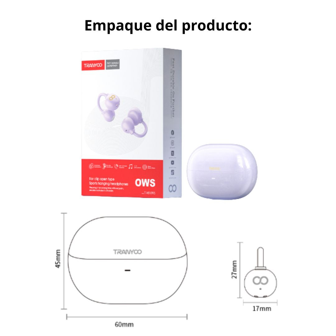 Audífonos Bluetooth Tipo Clip para Oreja Manos Libres con ENC, Sonido Espacial y Bluetooth 5.3